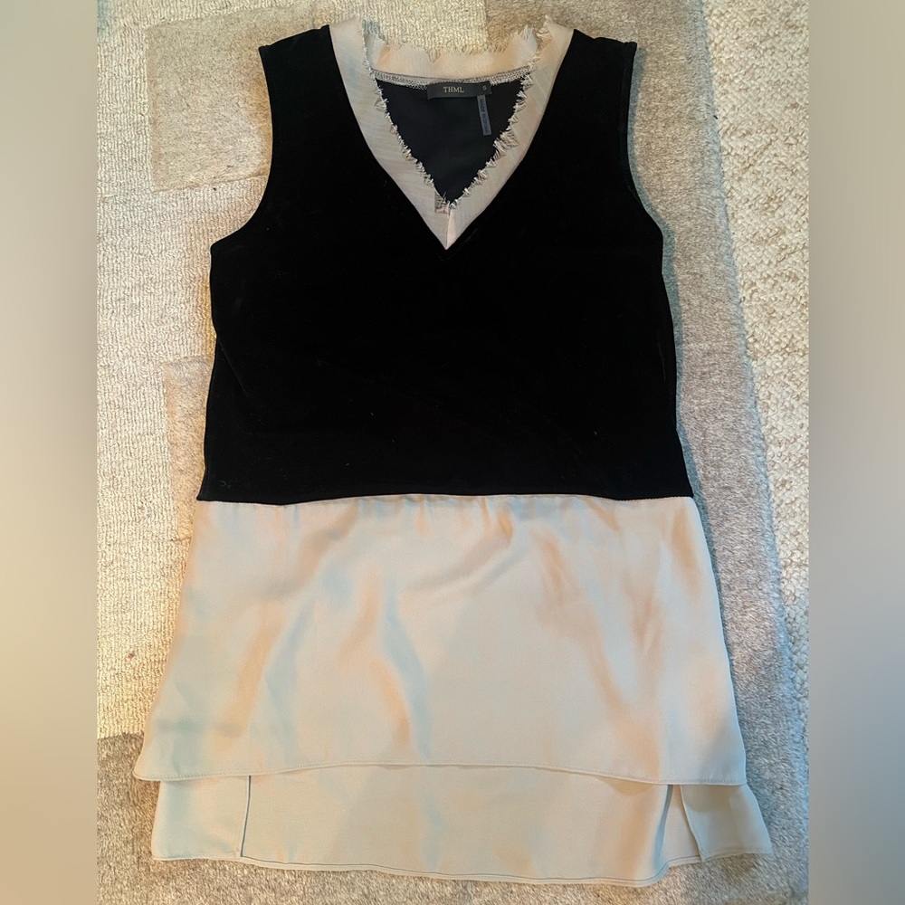 THML Black Velvet, with cream lower layer Tank Top Blouse Size Small